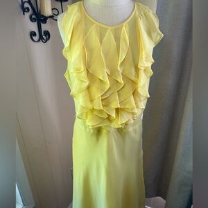Elegant Yellow Ruffled Sleeveless Dress